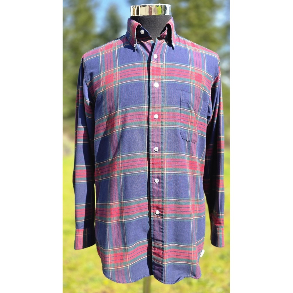 Vintage LL Bean Flannel Button Down Shirt Cotton Plaid Tartan Made In USA 15.5 M